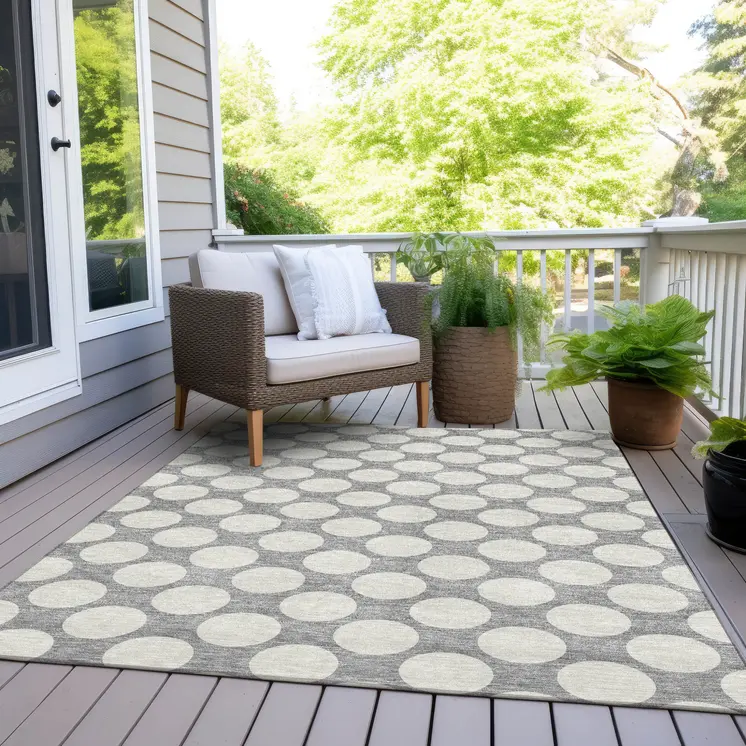 8' X 10' Gray And Silver Polka Dot Washable Indoor Outdoor Area Rug