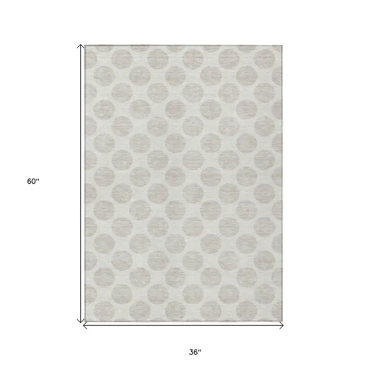 3' X 5' Ivory And Gray Polka Dot Washable Indoor Outdoor Area Rug