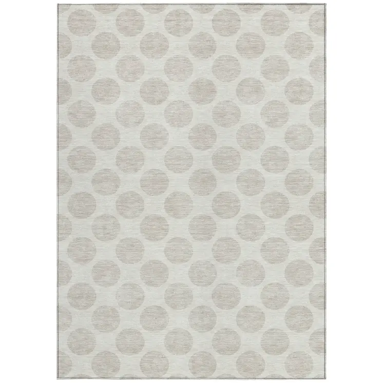 8' X 10' Ivory And Gray Polka Dot Washable Indoor Outdoor Area Rug