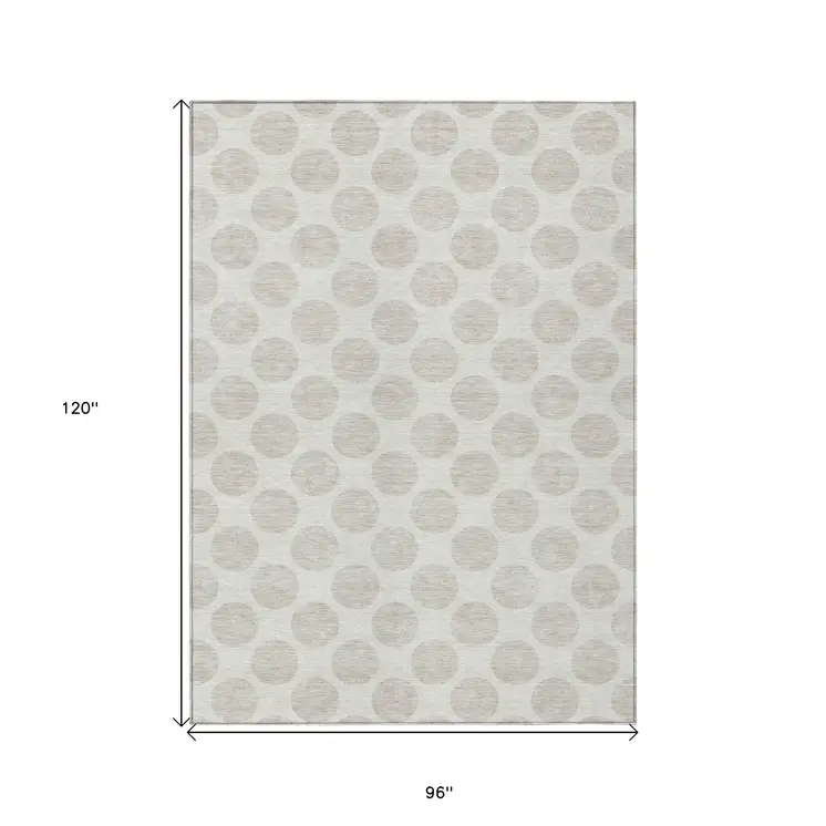 8' X 10' Ivory And Gray Polka Dot Washable Indoor Outdoor Area Rug