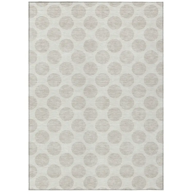 9' X 12' Ivory And Gray Polka Dot Washable Indoor Outdoor Area Rug