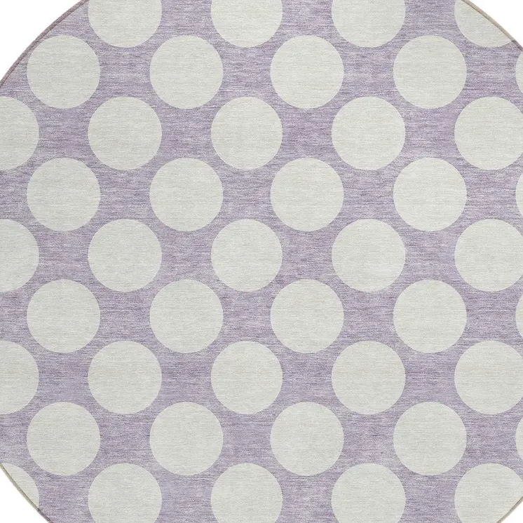 8' Lavender And Ivory Round Polka Dot Washable Indoor Outdoor Area Rug