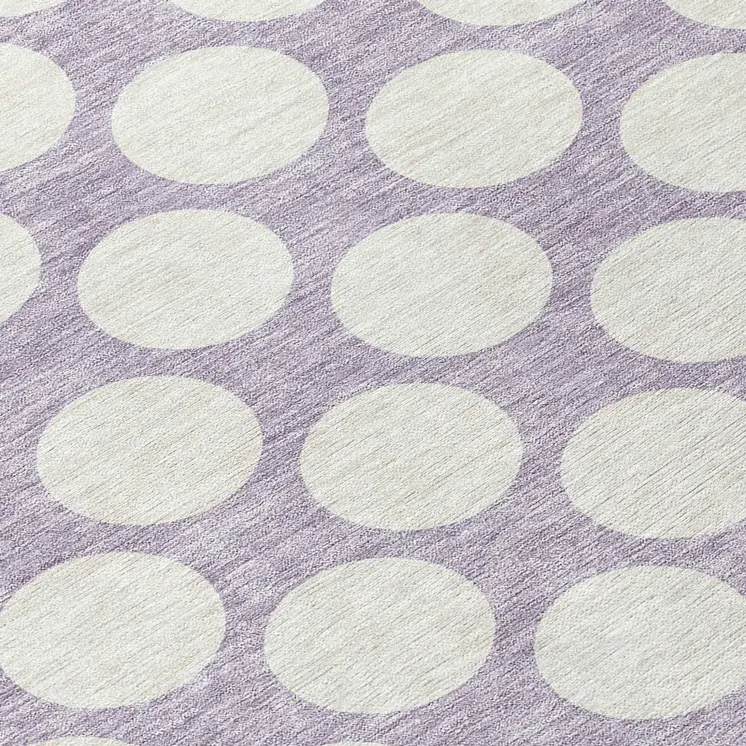 8' Lavender And Ivory Round Polka Dot Washable Indoor Outdoor Area Rug