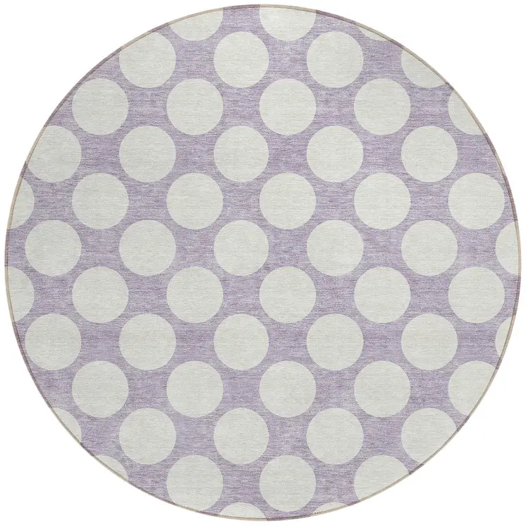 8' Lavender And Ivory Round Polka Dot Washable Indoor Outdoor Area Rug