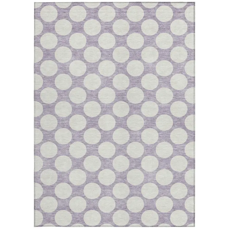 8' X 10' Lavender And Ivory Polka Dot Washable Indoor Outdoor Area Rug