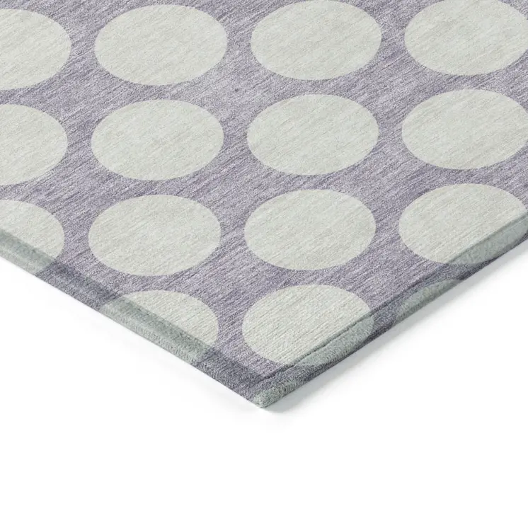8' X 10' Lavender And Ivory Polka Dot Washable Indoor Outdoor Area Rug