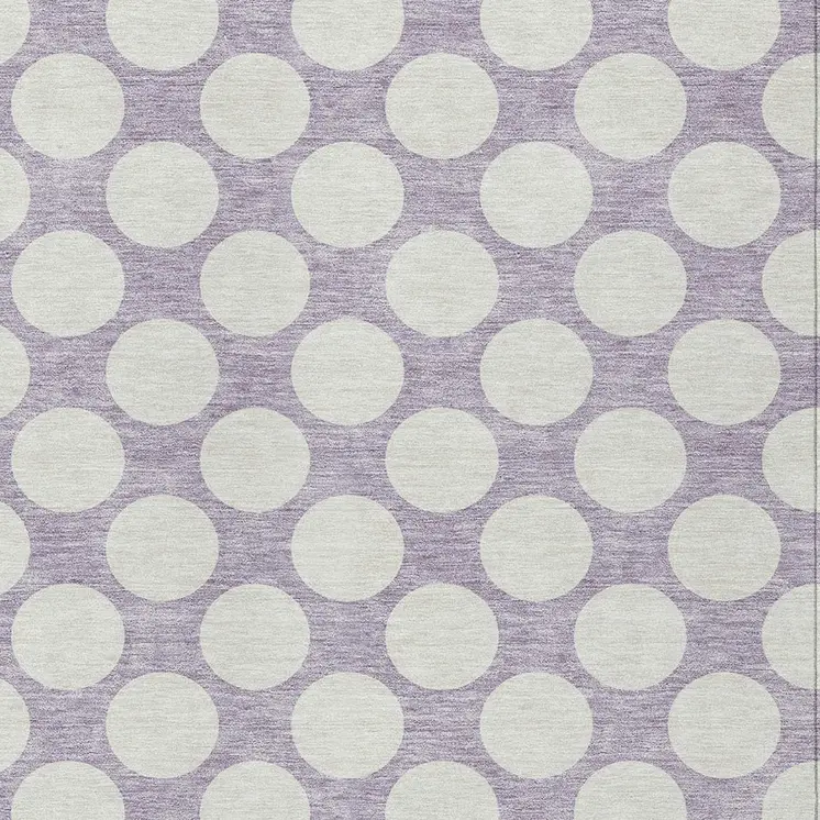 9' X 12' Lavender And Ivory Polka Dot Washable Indoor Outdoor Area Rug