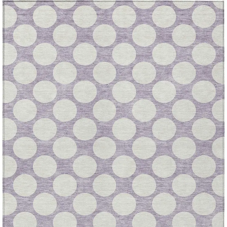 10' X 14' Lavender And Ivory Polka Dot Washable Indoor Outdoor Area Rug