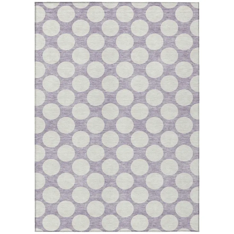 10' X 14' Lavender And Ivory Polka Dot Washable Indoor Outdoor Area Rug