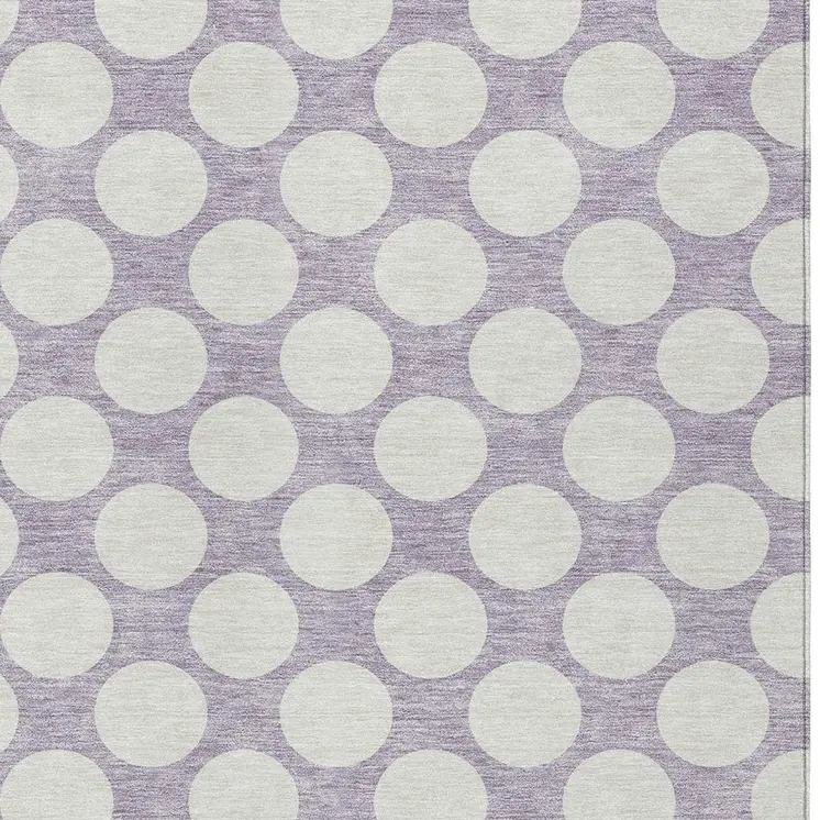 10' X 14' Lavender And Ivory Polka Dot Washable Indoor Outdoor Area Rug