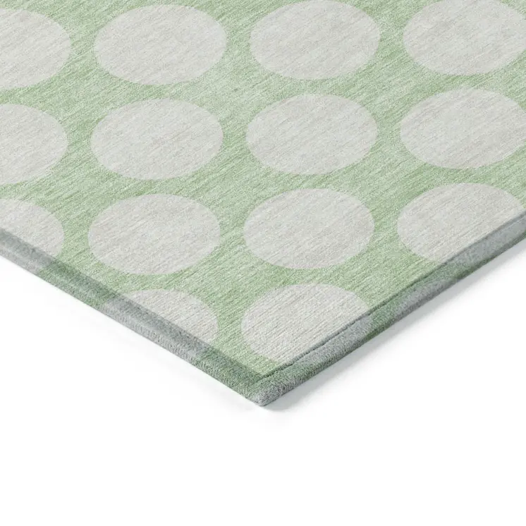 3' X 5' Mint Green And Ivory Polka Dot Washable Indoor Outdoor Area Rug