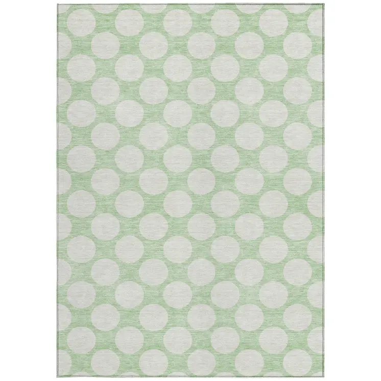 3' X 5' Mint Green And Ivory Polka Dot Washable Indoor Outdoor Area Rug