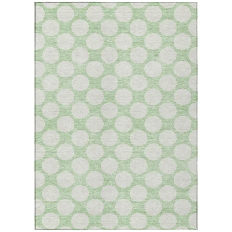 5' X 8' Mint Green And Ivory Polka Dot Washable Indoor Outdoor Area Rug