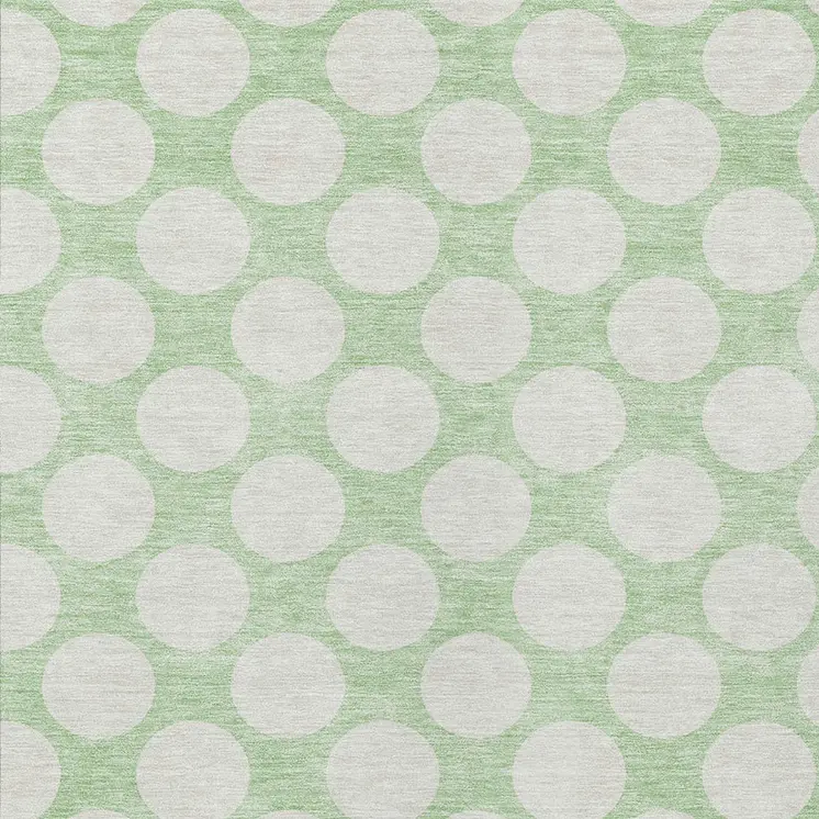 5' X 8' Mint Green And Ivory Polka Dot Washable Indoor Outdoor Area Rug