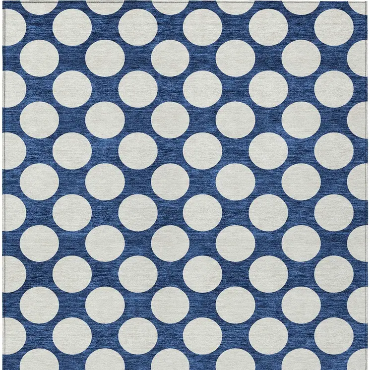 5' X 8' Navy Blue And Ivory Polka Dot Washable Indoor Outdoor Area Rug