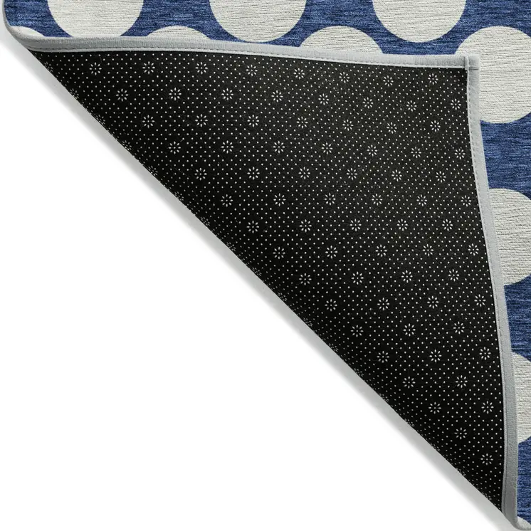 5' X 8' Navy Blue And Ivory Polka Dot Washable Indoor Outdoor Area Rug