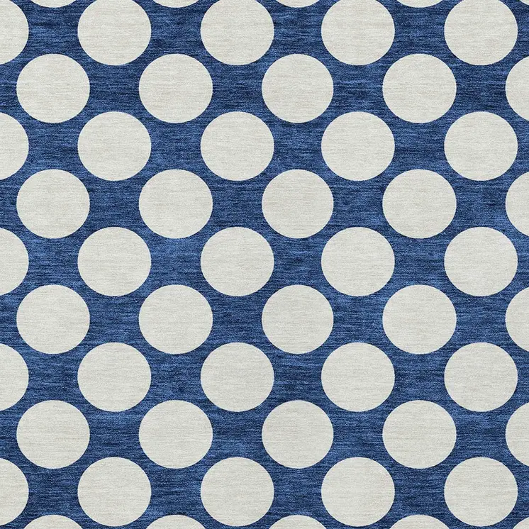 5' X 8' Navy Blue And Ivory Polka Dot Washable Indoor Outdoor Area Rug