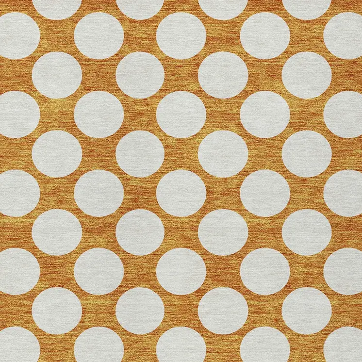 3' X 5' Orange And Ivory Polka Dot Washable Indoor Outdoor Area Rug