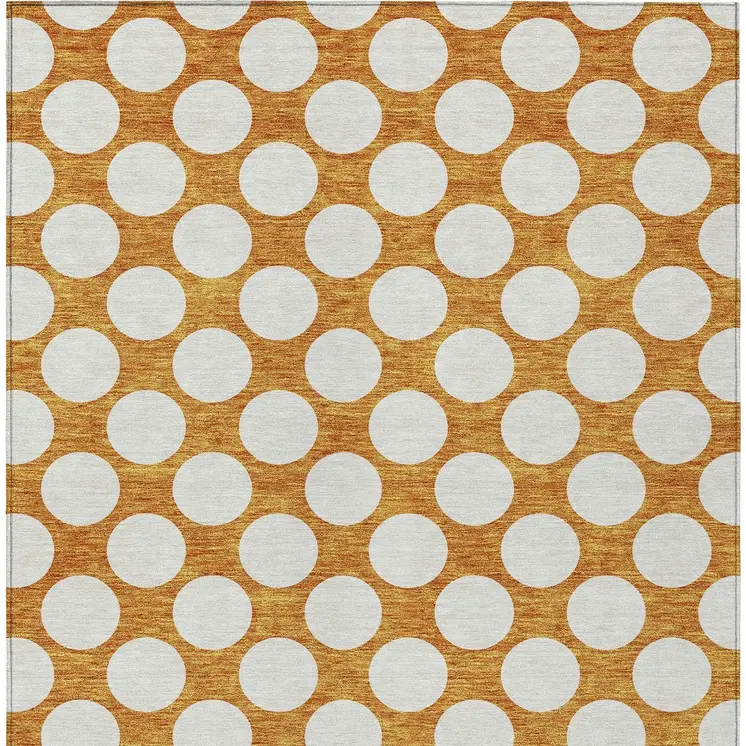 8' X 10' Orange And Ivory Polka Dot Washable Indoor Outdoor Area Rug