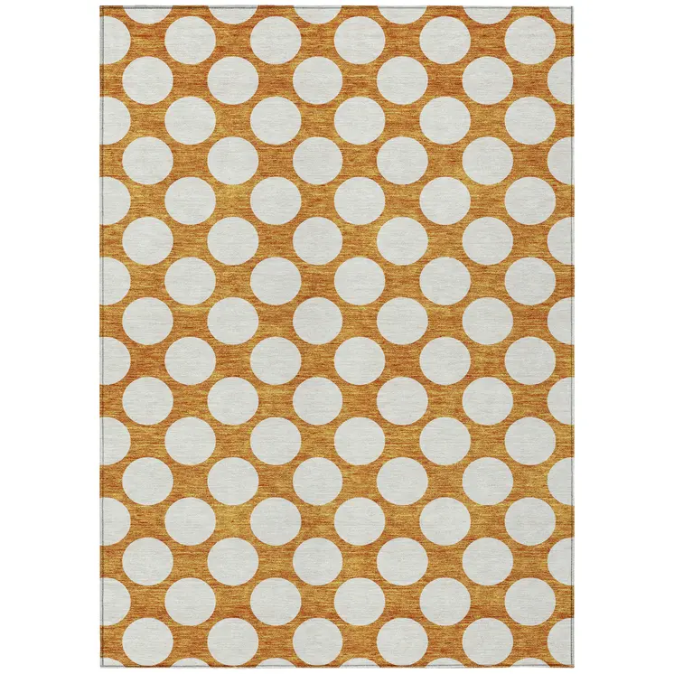 8' X 10' Orange And Ivory Polka Dot Washable Indoor Outdoor Area Rug