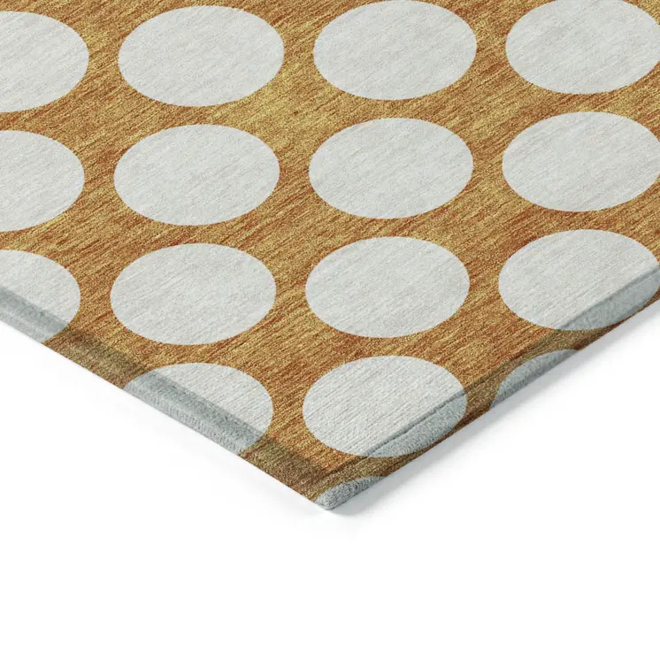 8' X 10' Orange And Ivory Polka Dot Washable Indoor Outdoor Area Rug