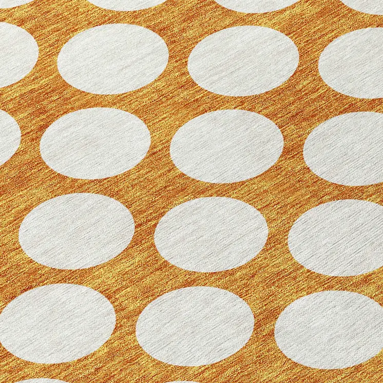8' X 10' Orange And Ivory Polka Dot Washable Indoor Outdoor Area Rug