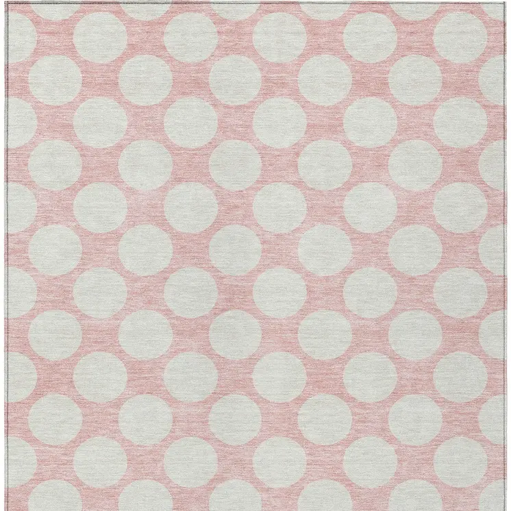 3' X 5' Pink And Gray Polka Dot Washable Indoor Outdoor Area Rug