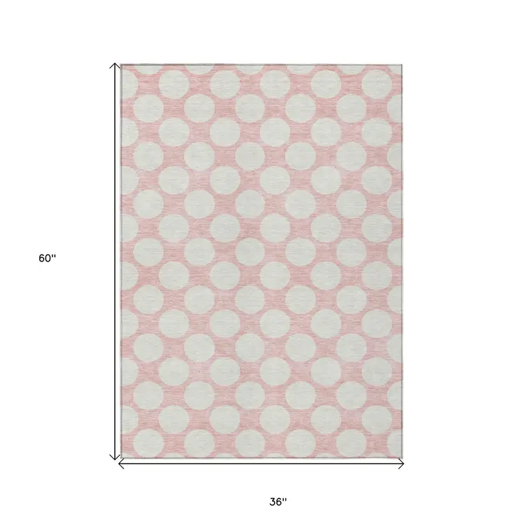 3' X 5' Pink And Gray Polka Dot Washable Indoor Outdoor Area Rug