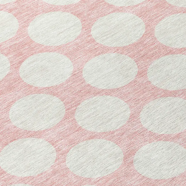 8' Pink And Gray Round Polka Dot Washable Indoor Outdoor Area Rug