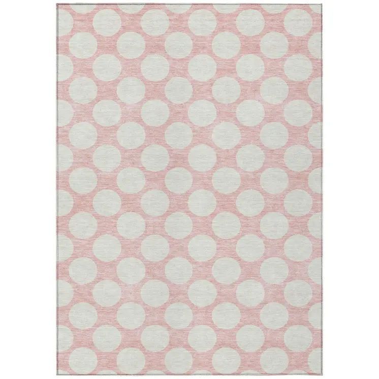 10' X 14' Pink And Gray Polka Dot Washable Indoor Outdoor Area Rug