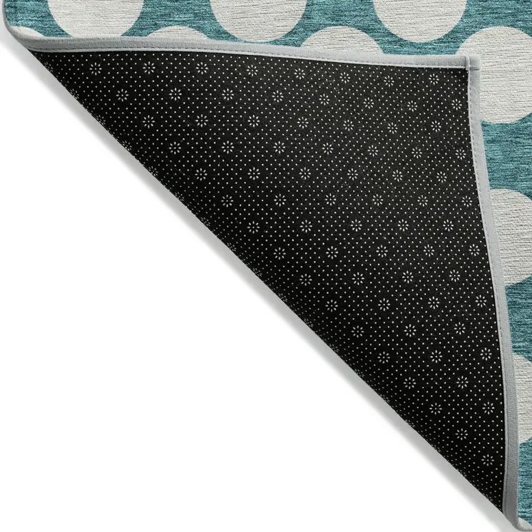 5' X 8' Teal Blue And Ivory Polka Dot Washable Indoor Outdoor Area Rug