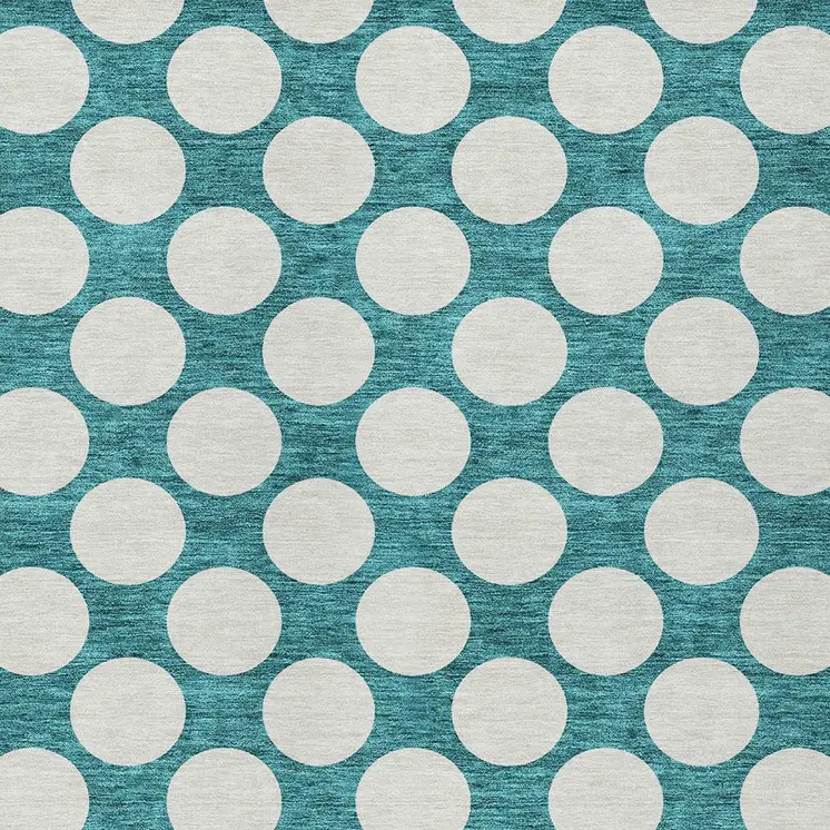 9' X 12' Teal Blue And Ivory Polka Dot Washable Indoor Outdoor Area Rug