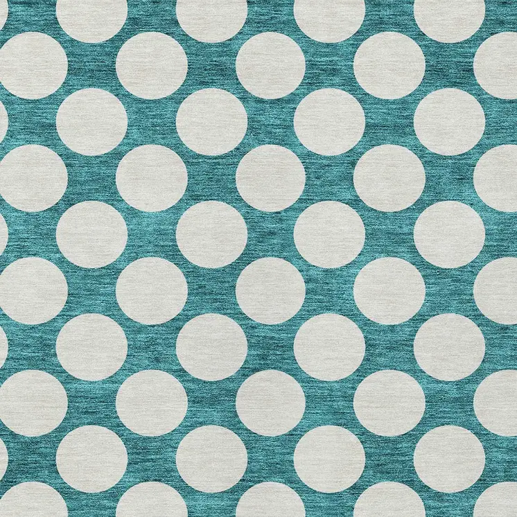 10' X 14' Teal Blue And Ivory Polka Dot Washable Indoor Outdoor Area Rug