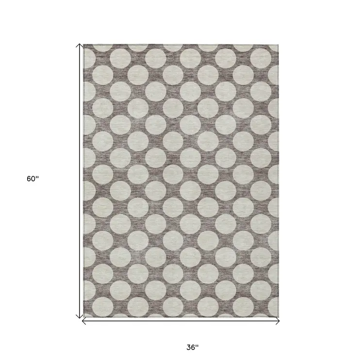 3' X 5' Taupe And Gray Polka Dot Washable Indoor Outdoor Area Rug