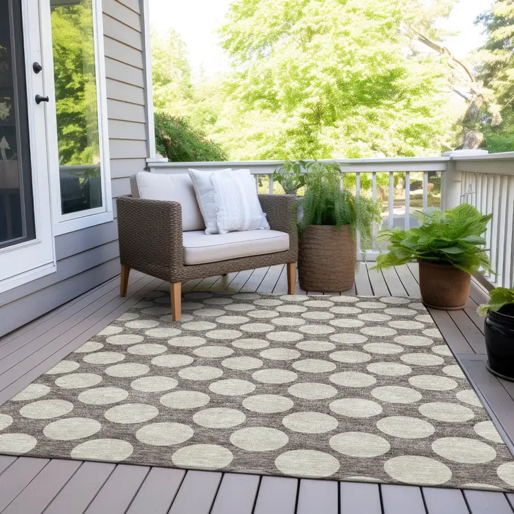 3' X 5' Taupe And Gray Polka Dot Washable Indoor Outdoor Area Rug