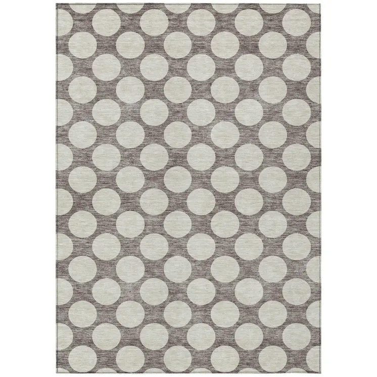 3' X 5' Taupe And Gray Polka Dot Washable Indoor Outdoor Area Rug
