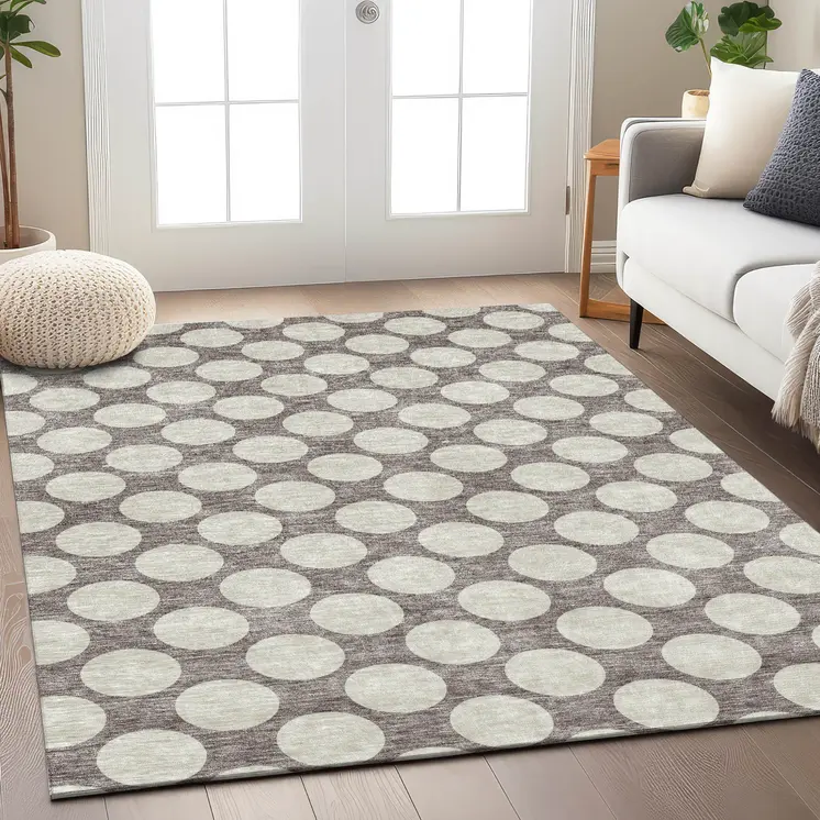 3' X 5' Taupe And Gray Polka Dot Washable Indoor Outdoor Area Rug