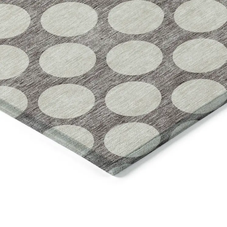 5' X 8' Taupe And Gray Polka Dot Washable Indoor Outdoor Area Rug