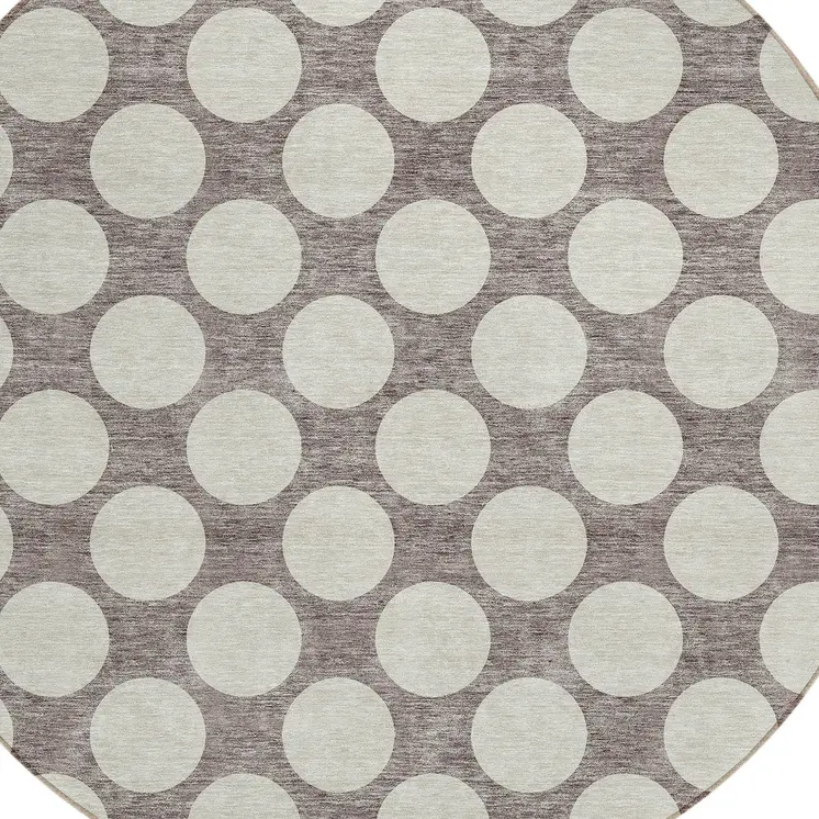 8' Taupe And Gray Round Polka Dot Washable Indoor Outdoor Area Rug