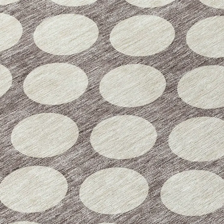 8' Taupe And Gray Round Polka Dot Washable Indoor Outdoor Area Rug