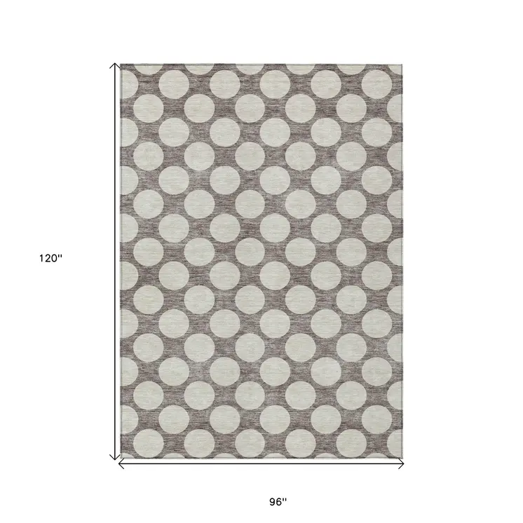 8' X 10' Taupe And Gray Polka Dot Washable Indoor Outdoor Area Rug