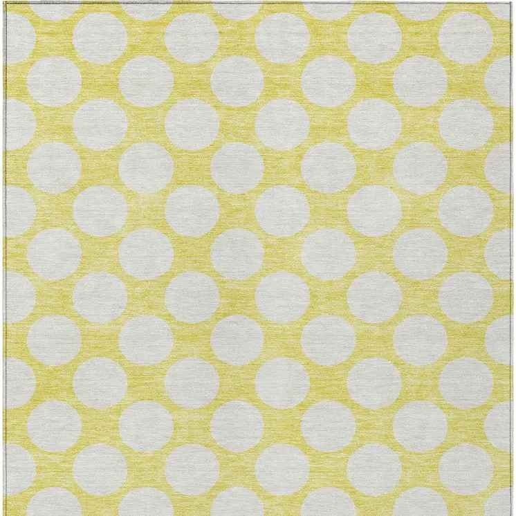 9' X 12' Yellow And Gray Polka Dot Washable Indoor Outdoor Area Rug