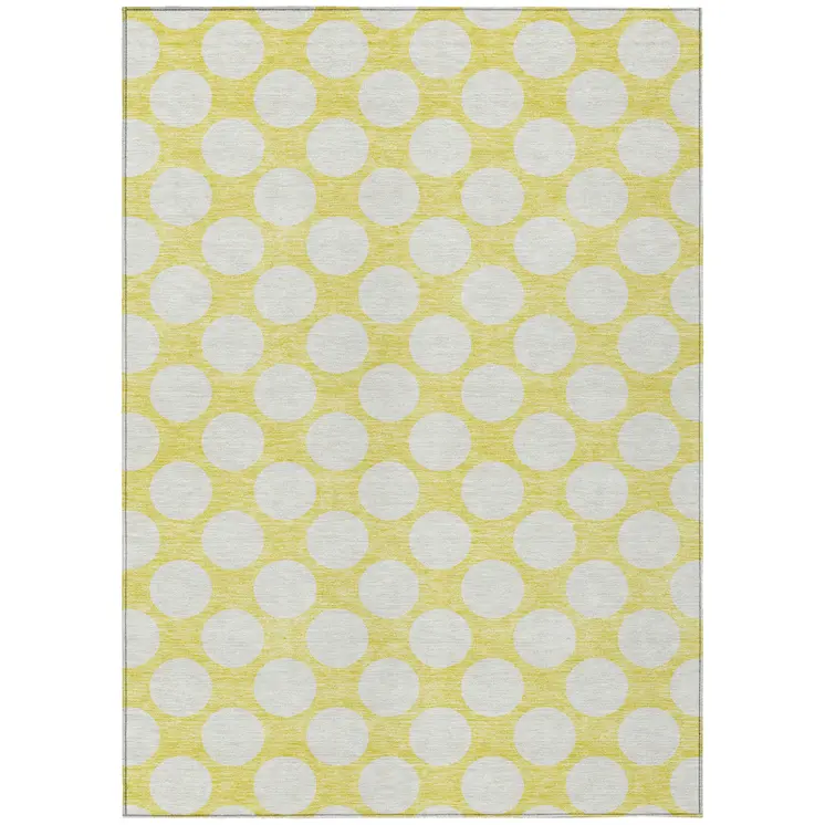 9' X 12' Yellow And Gray Polka Dot Washable Indoor Outdoor Area Rug