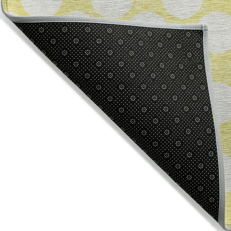 9' X 12' Yellow And Gray Polka Dot Washable Indoor Outdoor Area Rug