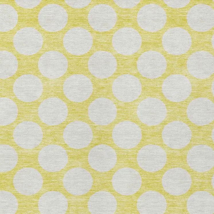9' X 12' Yellow And Gray Polka Dot Washable Indoor Outdoor Area Rug