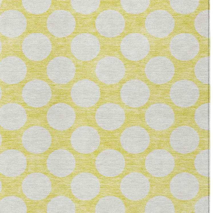 10' X 14' Yellow And Gray Polka Dot Washable Indoor Outdoor Area Rug