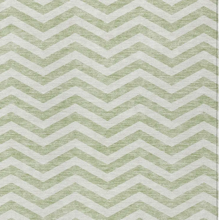 5' X 8' Artichoke Green And Ivory Chevron Washable Indoor Outdoor Area Rug