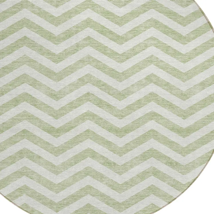 8' Artichoke Green And Ivory Round Chevron Washable Indoor Outdoor Area Rug