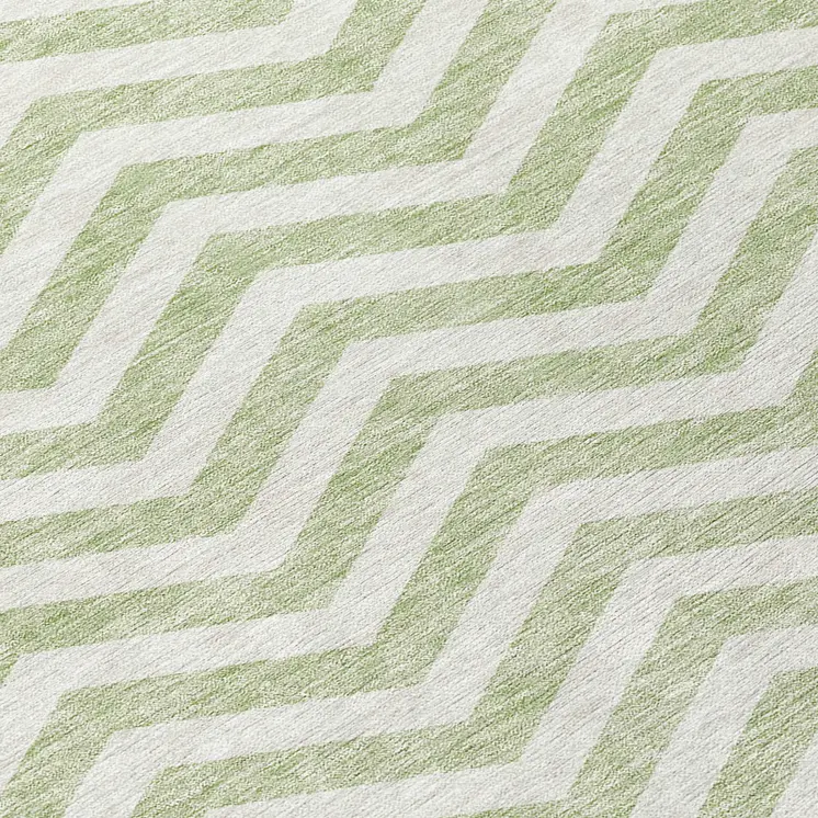 8' Artichoke Green And Ivory Round Chevron Washable Indoor Outdoor Area Rug