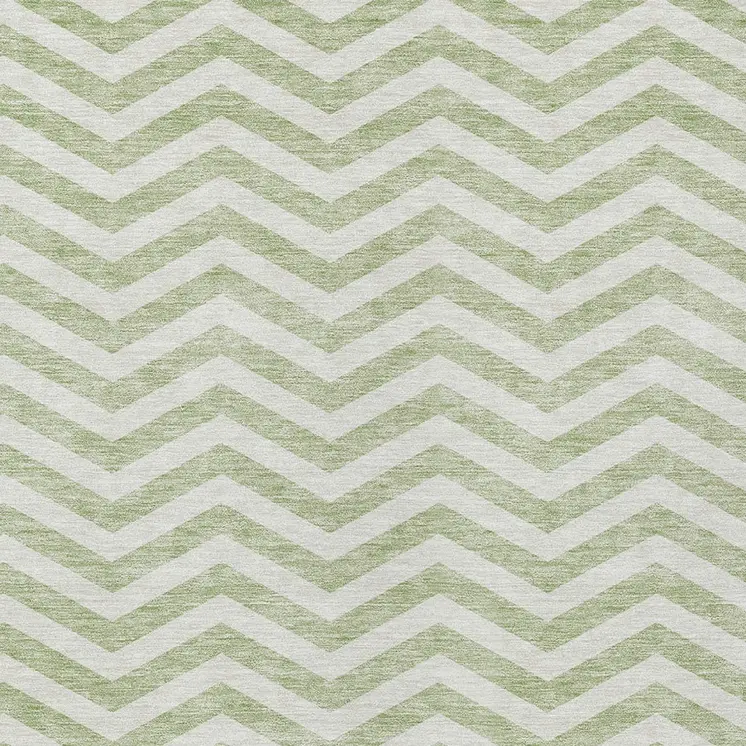 8' X 10' Artichoke Green And Ivory Chevron Washable Indoor Outdoor Area Rug